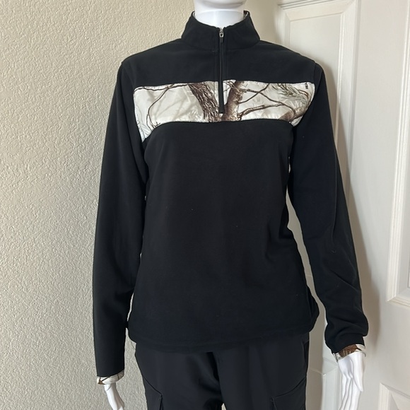 Habit Tops - HABIT Women's 1/4 Zip Pullover Fleece Long Sleeve Black Realtree Sweater - M